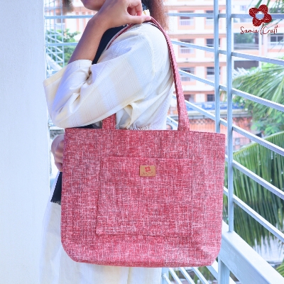 Picture of Samia Craft Designer Eco-Friendly Canvas Tote Bag with Outside Pocket & Zipper – Perfect for College and University Girls