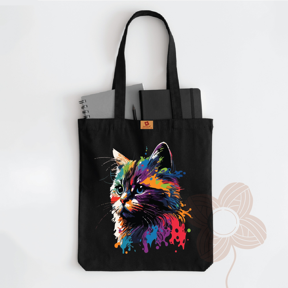 Picture of Samia Craft Aesthetic Kitty Design Printed Canvas Tote Bag with Zipper - For Cats Lovers and School, College, University - Stylish, Fashionable