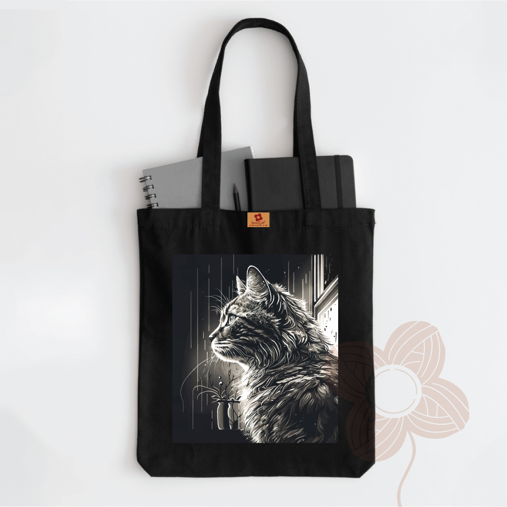 Picture of Samia Craft Aesthetic Kitty Design Printed Canvas Tote Bag with Zipper - For Cats Lovers and School, College, University - Stylish, Fashionable