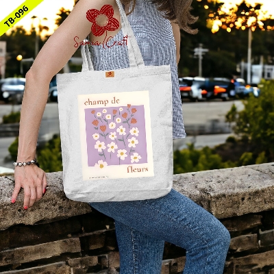 Picture of Samia Craft Nature's Strokes Beautiful Flowers Digital Design Print on Cotton Canvas Tote bag with Zipper - Stylish and Fashionable & Suitable for School College University