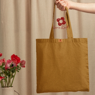 Picture of Samia Crafts 13/14Inch Top Handle Canvas Tote Bag Brown Color with Zipper - Simple Plain Solid Color Hand and Shoulder Bag for Daily Use