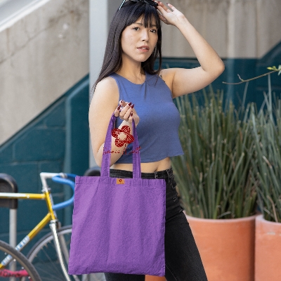 Picture of SamiaCrafts 13/14 Top Handle Canvas Tote Bag Purple Color With Zipper - Simple Plain Solid Color Hand and Shoulder Bag for Regular and Daily Use