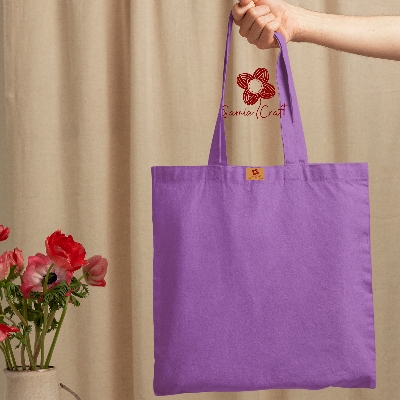 Picture of SamiaCrafts 13/14 Top Handle Canvas Tote Bag Purple Color With Zipper - Simple Plain Solid Color Hand and Shoulder Bag for Regular and Daily Use