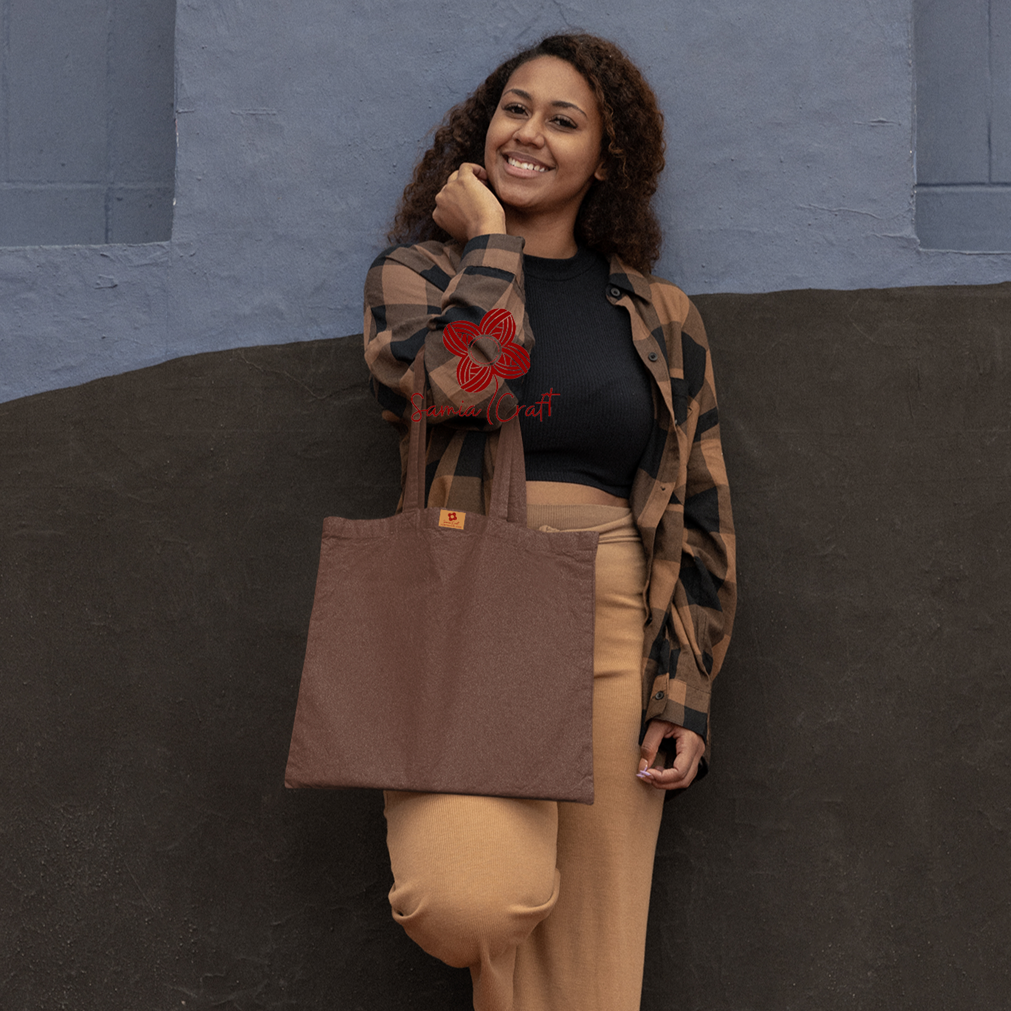 Picture of SamiaCrafts 13/14Inch Top Handle Tote Canvas Bag Coffee Color With Zipper - Simple, Plain, Solid Color Beautiful Hand and Shoulder Bag for Everyday and Daily Use