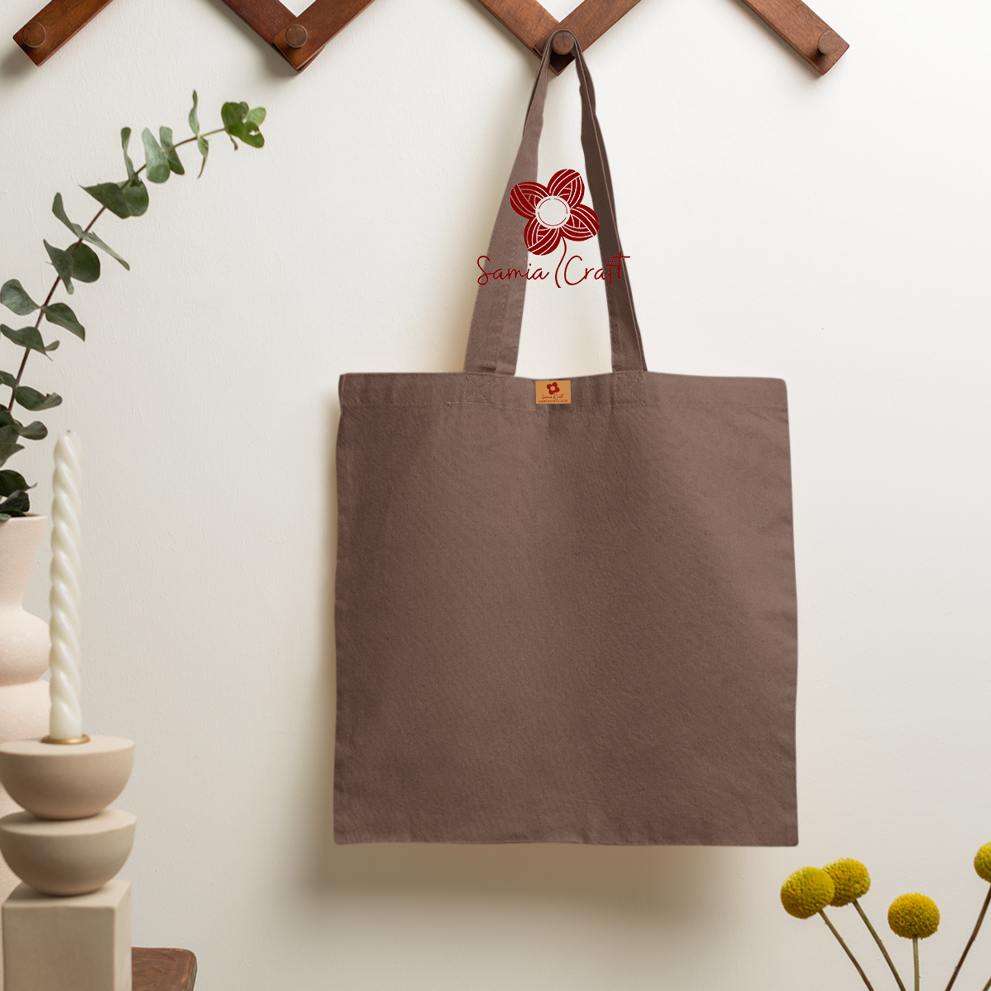 Picture of SamiaCrafts 13/14Inch Top Handle Tote Canvas Bag Coffee Color With Zipper - Simple, Plain, Solid Color Beautiful Hand and Shoulder Bag for Everyday and Daily Use