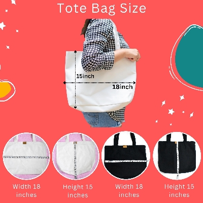 Picture of Samia Crafts Fashionable Simple Plain Solid Color Hand and Shoulder Canvas Tote Bag For Girls With Zipper for Everyday Daily Use