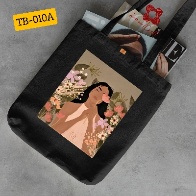 Picture of Samia Craft Special Design Women with Flowers Colorful Canvas Tote Bag with Zipper - Fashionable Modern Design  For School College University Girls and womens