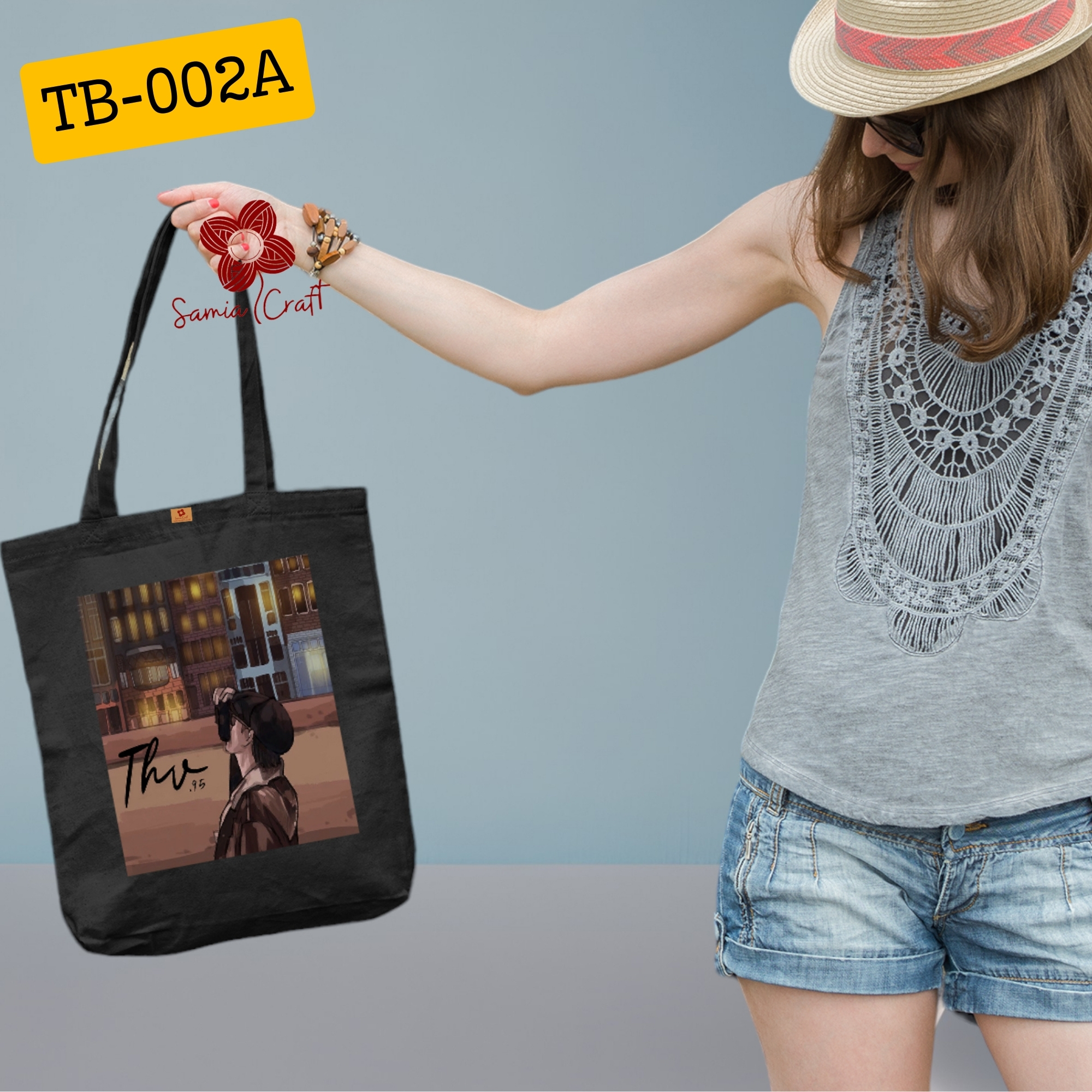 Picture of Samia Craft Anime Design Friendly Elegance Cotton Canvas Tote Bag with Zipper in Vivid Hues - for Young Anime Lover trendy  Designe For School