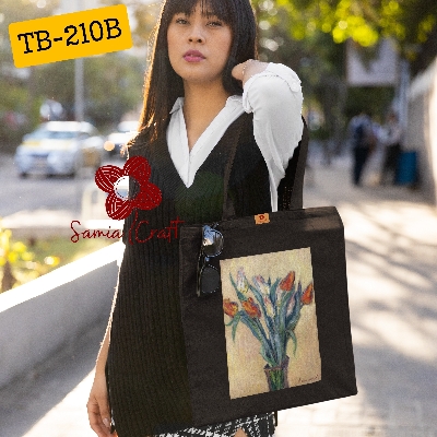 Picture of Samia Craft Glamour on the Go: Vogue Vibrant Beautiful Simple Flower Design Cotton Canvas Tote Bag with Zipper For Everyday Daily Use