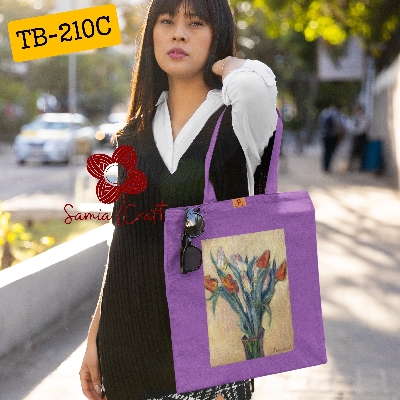 Picture of Samia Craft Glamour on the Go: Vogue Vibrant Beautiful Simple Flower Design Cotton Canvas Tote Bag with Zipper For Everyday Daily Use