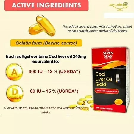 Picture of SEVEN SEAS COD LIVER OIL GOLD 500 CAPSULES PACK OF 1  (500 Capsules)