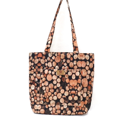 Picture of Woodpile Printed Fashionable Stylish Top Handle Bags for Women and Girls Modern Lifestyle Large Capacity Vanity Side Bag