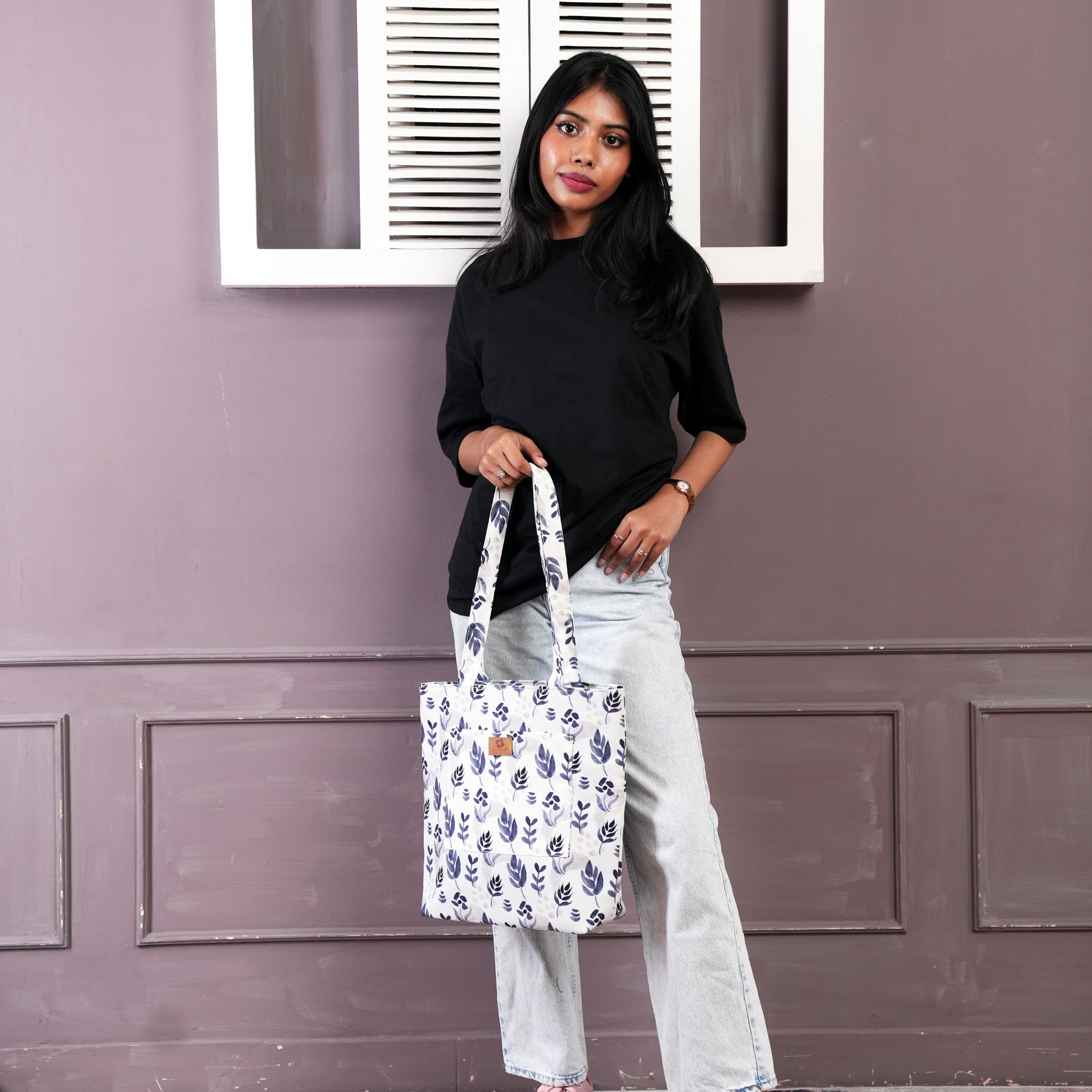 Picture of Watercolor Black Floral Printed Elegant Bag for Women and Girls: Discover Stylish Top Handle Bags Trends