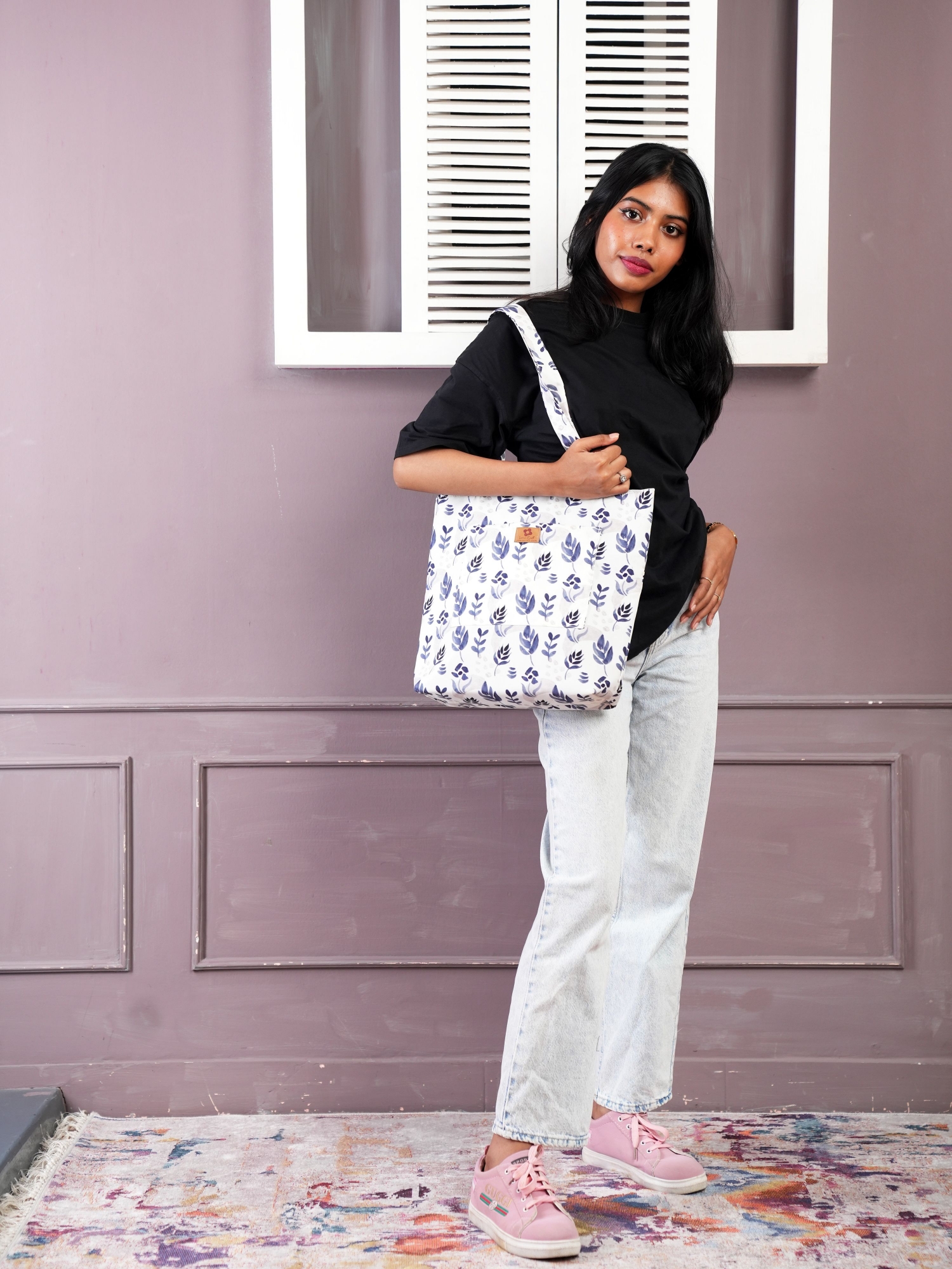 Picture of Watercolor Black Floral Printed Elegant Bag for Women and Girls: Discover Stylish Top Handle Bags Trends