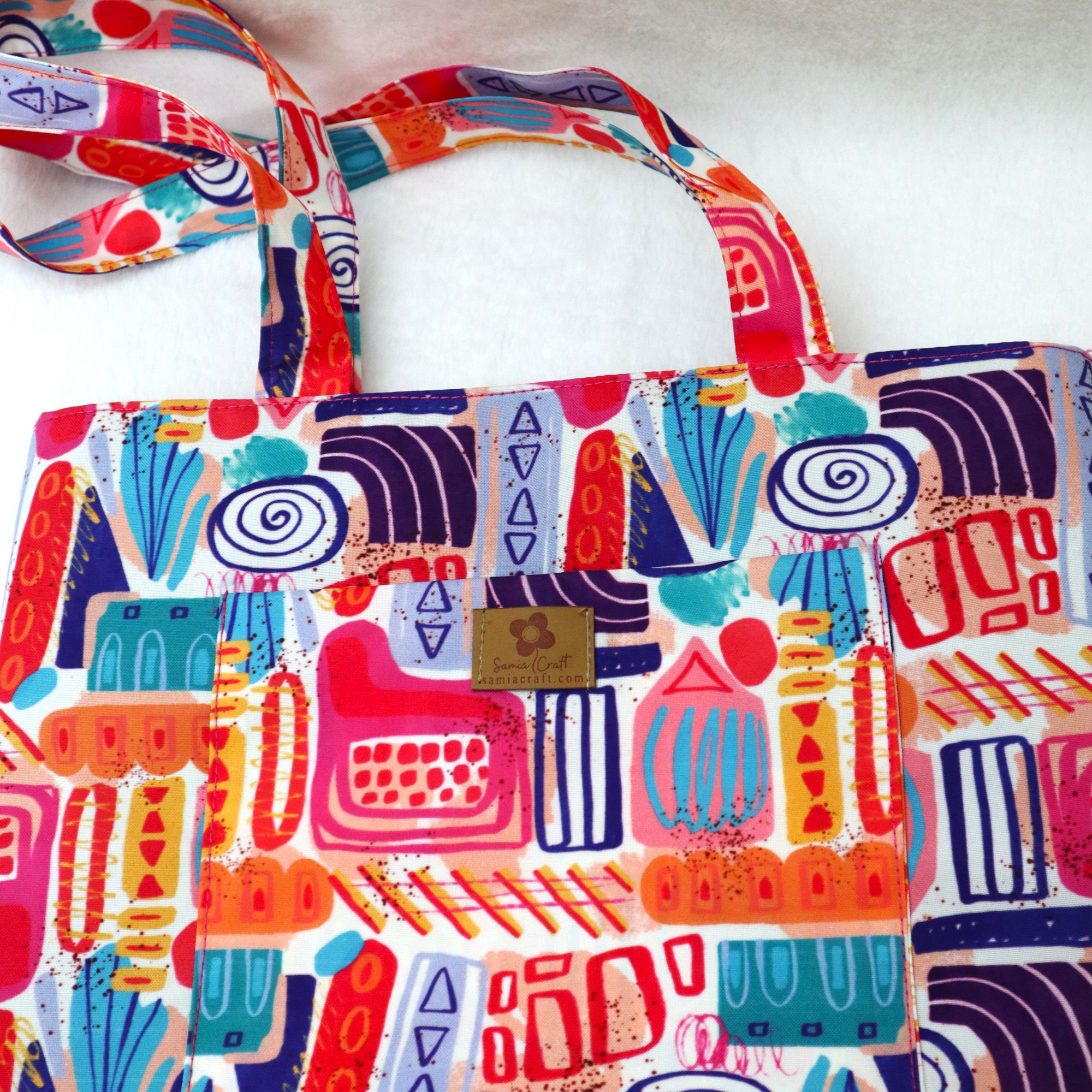 Picture of Samia Craft Colorful Stylish Fashionable Top Handle Bags for Women Watercolor Abstract Doodle Printed