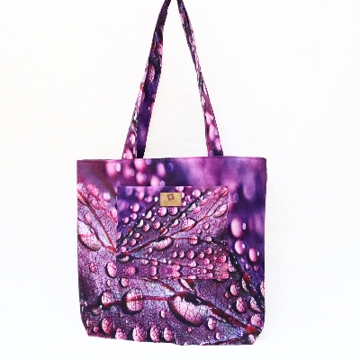 Picture of SamiaCraft Water Drops Purple Leaf Printed Fashionable Stylish Modern and Aesthetic Design Top Handle Shoulder Bags with Maximum Utility