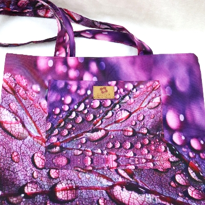 Picture of SamiaCraft Water Drops Purple Leaf Printed Fashionable Stylish Modern and Aesthetic Design Top Handle Shoulder Bags with Maximum Utility