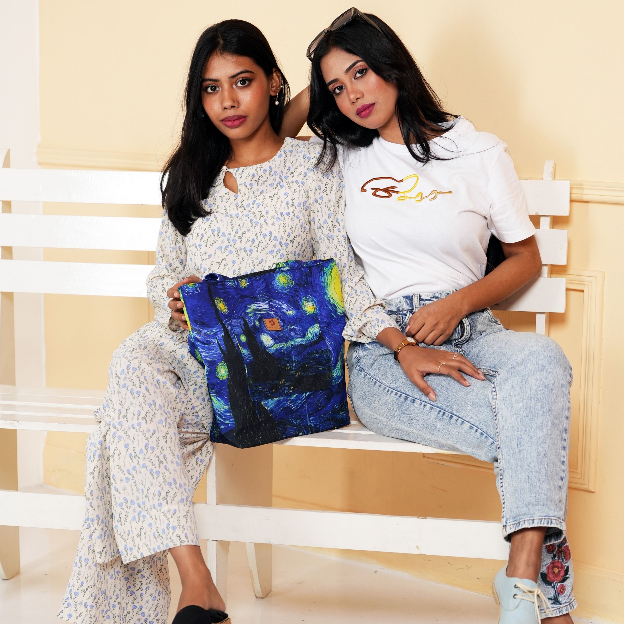 Picture of SamiaCraft Beautiful Starry Night Design by Van Gogh Printed Stylish Modern Top Handle Bags for Women and Girls