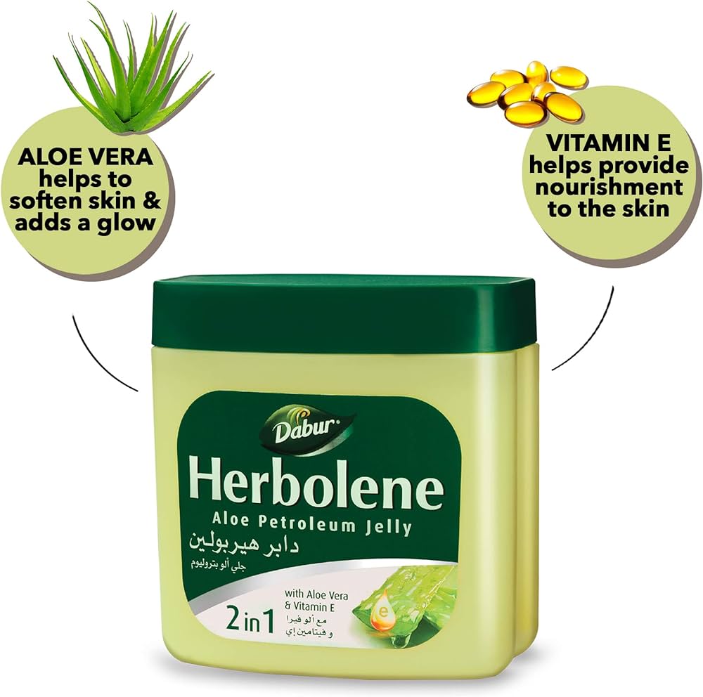 Picture of International Dubai Product Dabur Herbolene Aloe Petroleum Jelly 2 In 1 With Aloe Vera And Vitamin E-425ml