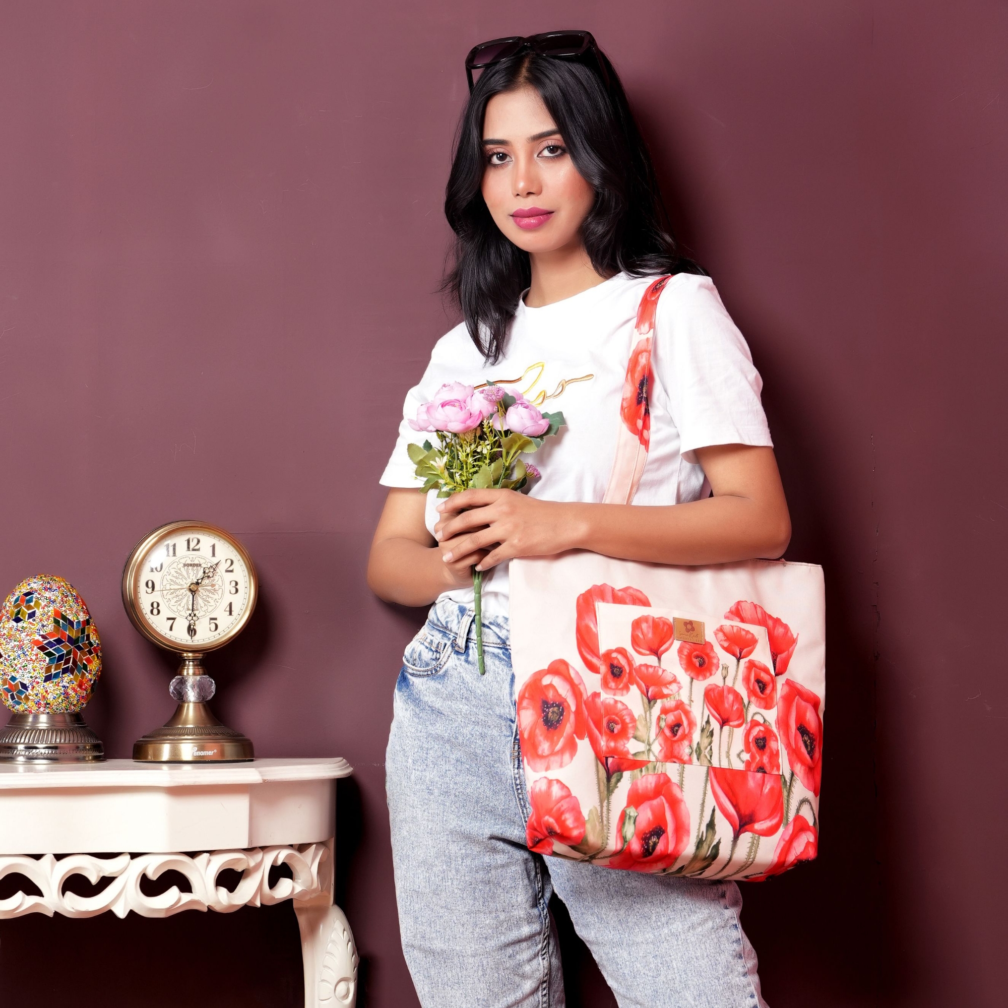 Picture of Red Poppy Flower Top Handle Bags for Women and Girls