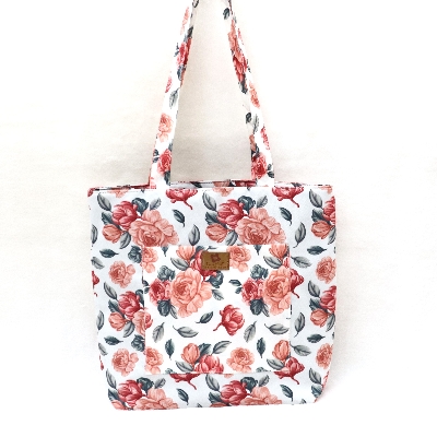Picture of Detailed Floral Peach Tone Modern Top Handle Bags with Gadget Pockets