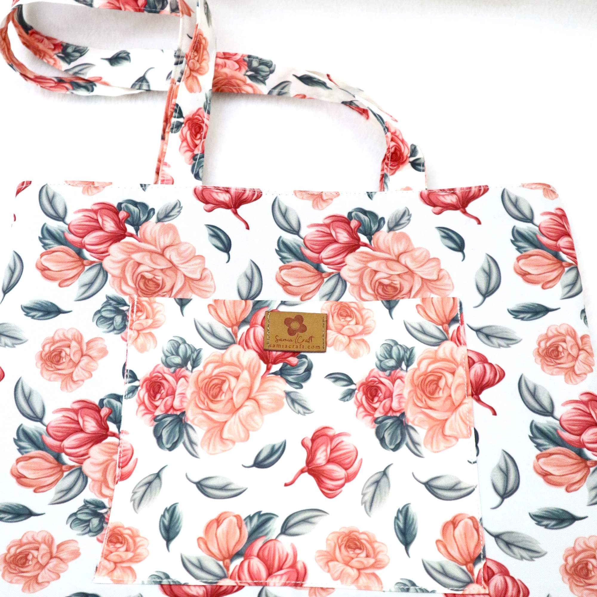 Picture of Detailed Floral Peach Tone Modern Top Handle Bags with Gadget Pockets