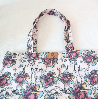 Picture of SamiaCrafts Printed Tote Bag: Multicolor Hand Drawn Flowers Tote Bag - Women's Shoulder Bag with Zipper