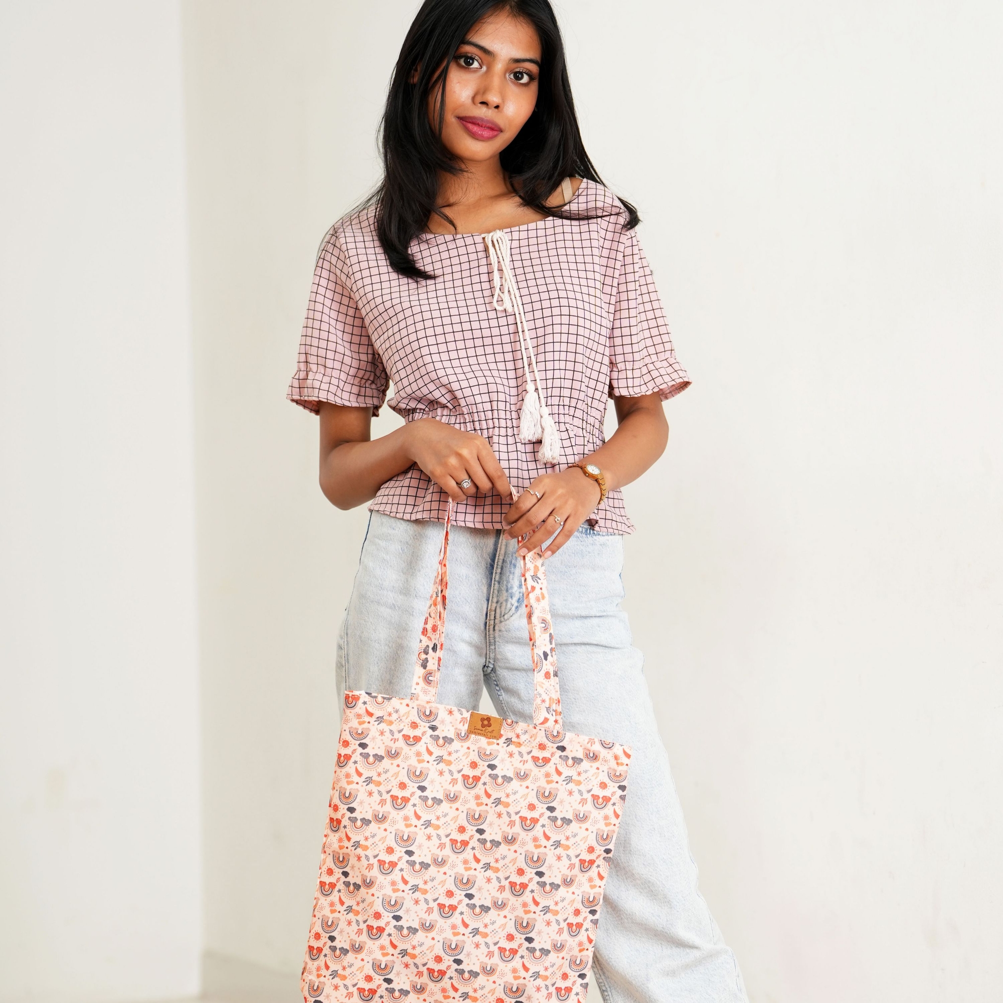 Picture of SamiaCrafts Superb Quality - Premium Zipper Tote Bag: Hand Drawn Rainbow Pattern Printed Tote Bag - Trend and Needful - Designed - Urban Vibes