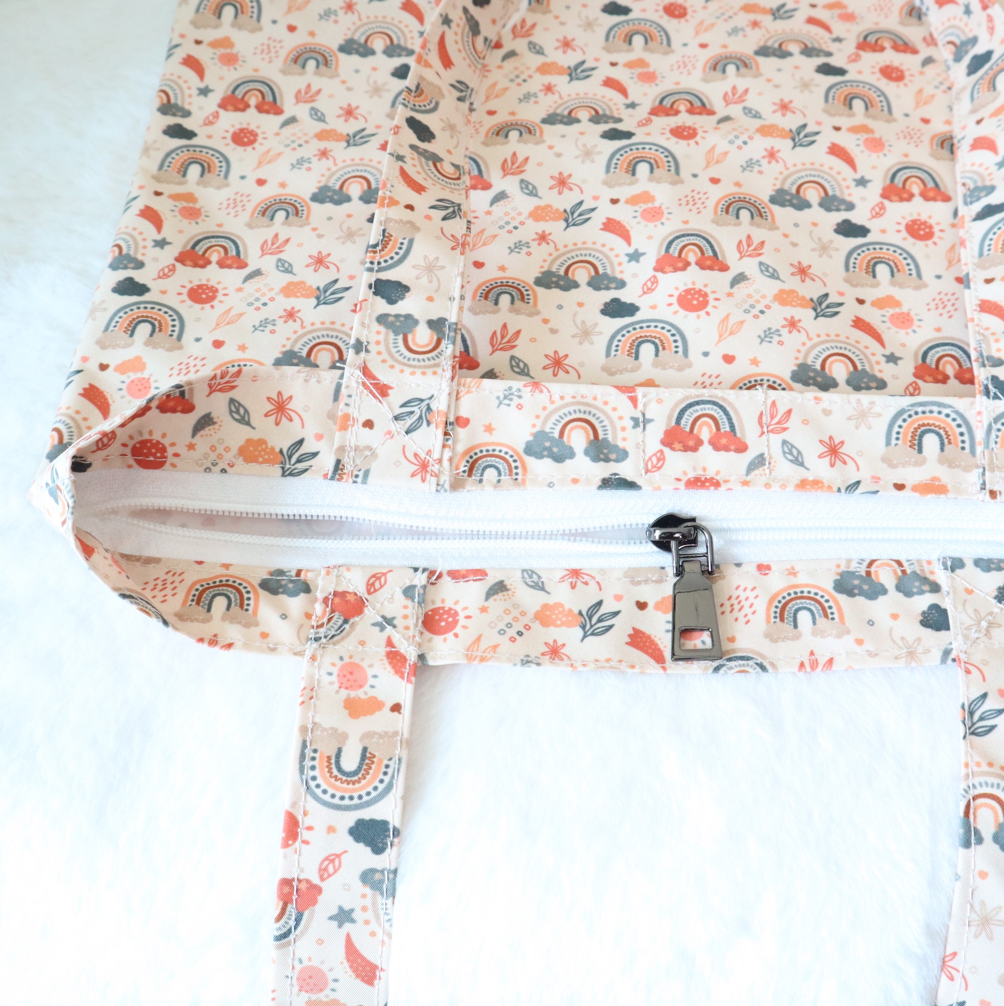 Picture of SamiaCrafts Superb Quality - Premium Zipper Tote Bag: Hand Drawn Rainbow Pattern Printed Tote Bag - Trend and Needful - Designed - Urban Vibes