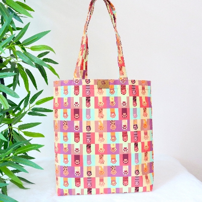 Picture of SamiaCrafts Stylish Long-Handled Tote Bag with Zipper: Cats Paws Set Printed Tote Bag