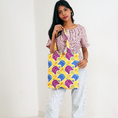 Picture of SamiaCrafts Trendy All-Over Print Tote Bag: Cat Gradient Zine Culture Printed Tote Bag