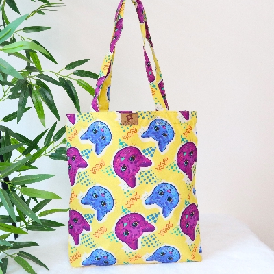 Picture of SamiaCrafts Trendy All-Over Print Tote Bag: Cat Gradient Zine Culture Printed Tote Bag