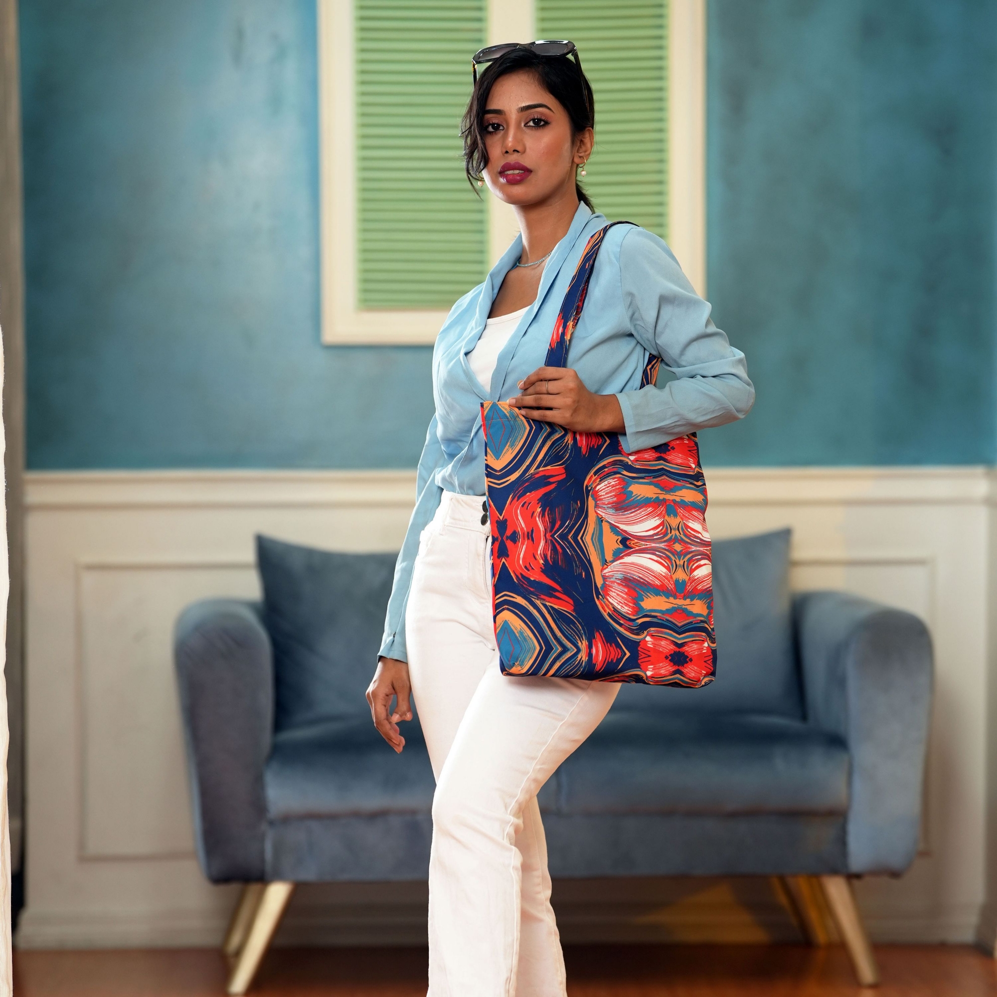 Picture of SamiaCrafts Stylish Addition - All-Over Printed Tote Bag: Abstract Watercolor Geometric Printed Tote Bag - Sustainable Choice - Durablity Assurance