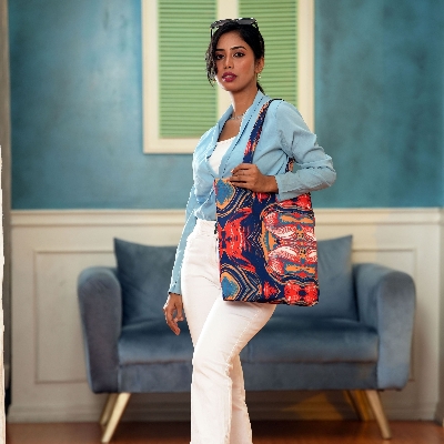 Picture of SamiaCrafts Stylish Addition - All-Over Printed Tote Bag: Abstract Watercolor Geometric Printed Tote Bag - Sustainable Choice - Durablity Assurance