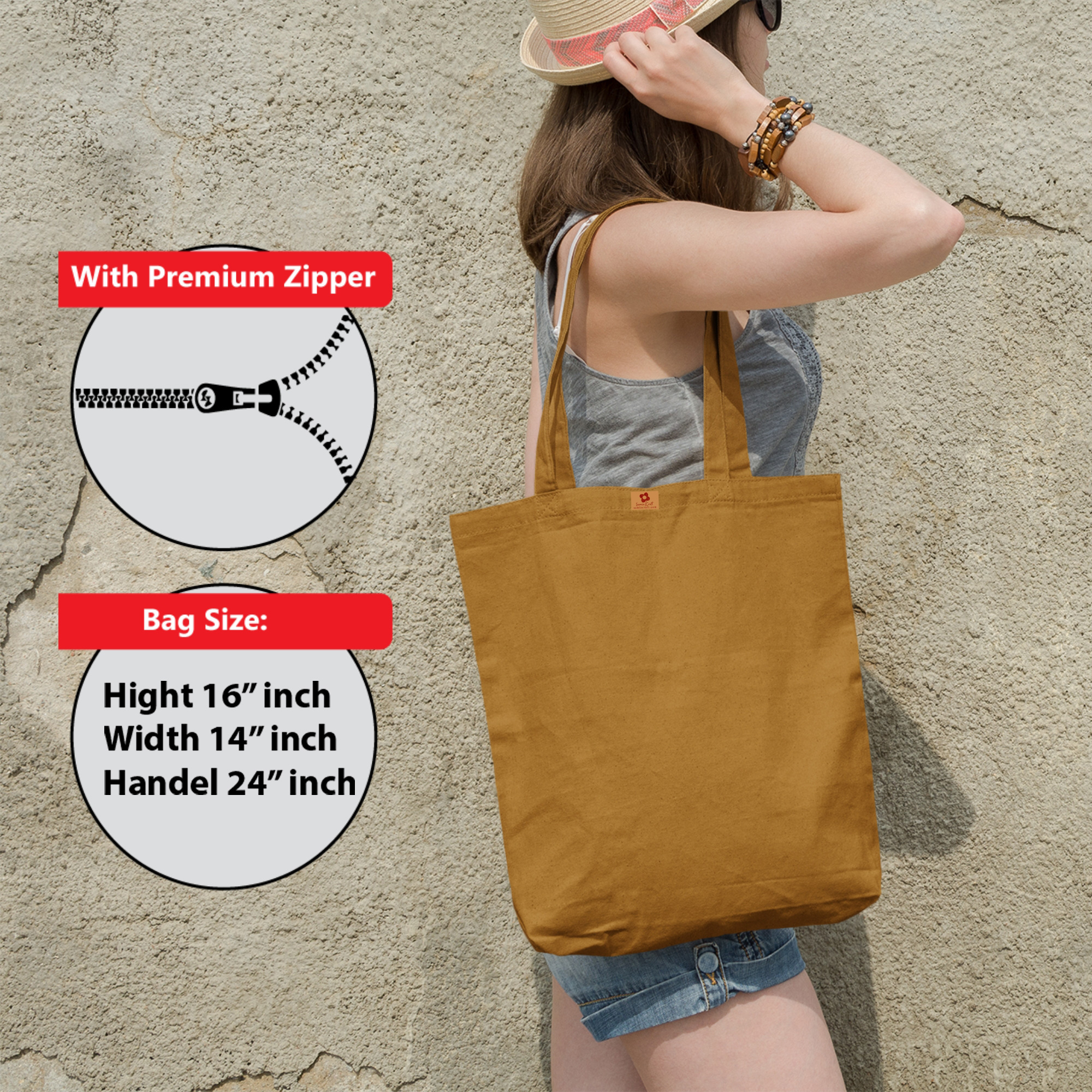 Picture of Samia Craft 14/16inch Canvas Tote Bag with Zipper for Women – Stylish and Durable for Work, Gym, Shopping & Travel