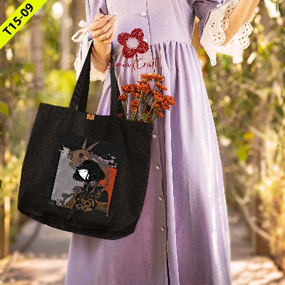 Picture of SamiaCrafts Hand and Shoulder Tote Canvas Bag For Girls With Zipper