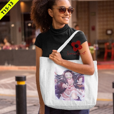 Picture of Cotton Hand and Shoulder Tote Bag For Women's With Zipper