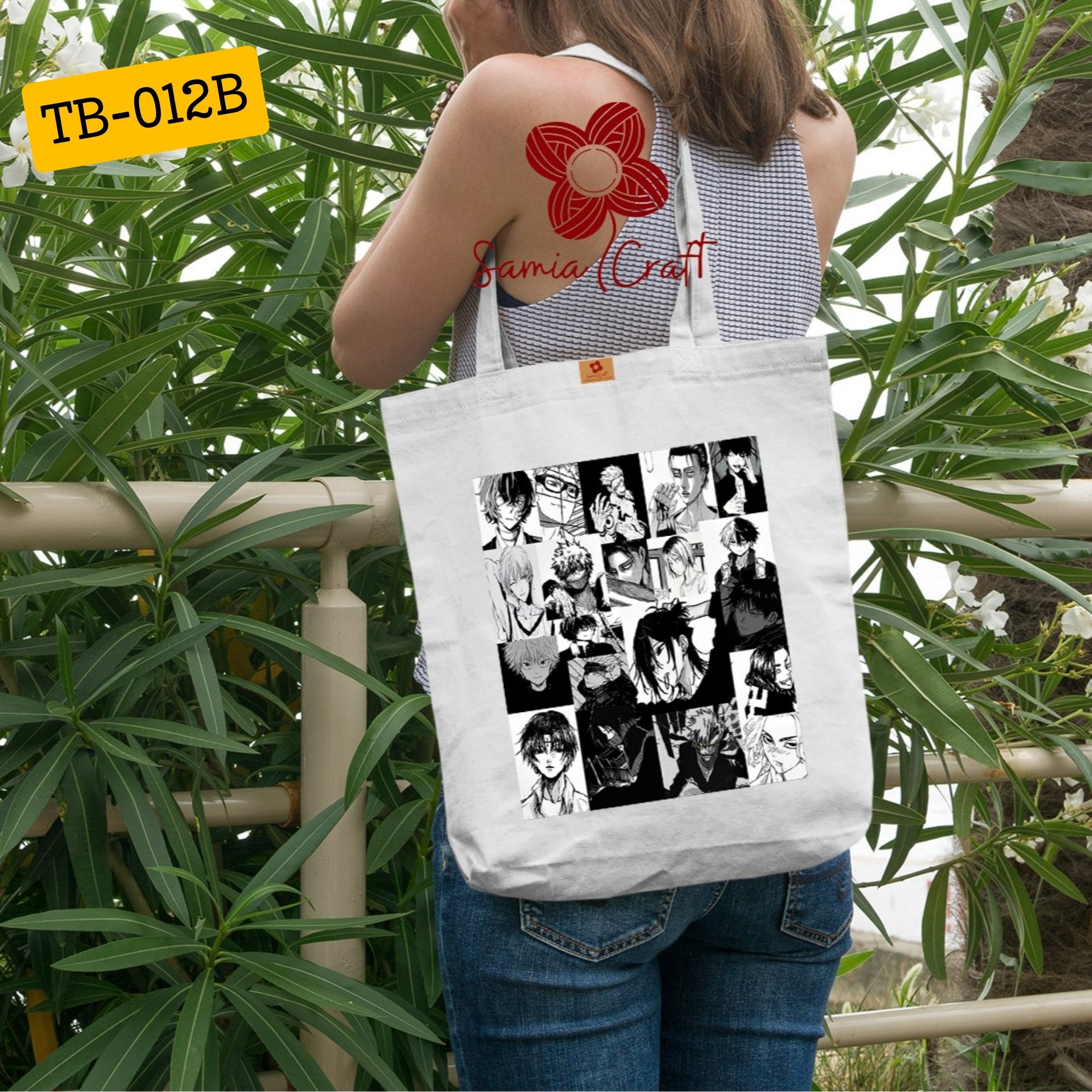 Picture of Samia Craft Anime Designed Cotton Canvas Tote Bag with Zipper for School College University and Anime Lover