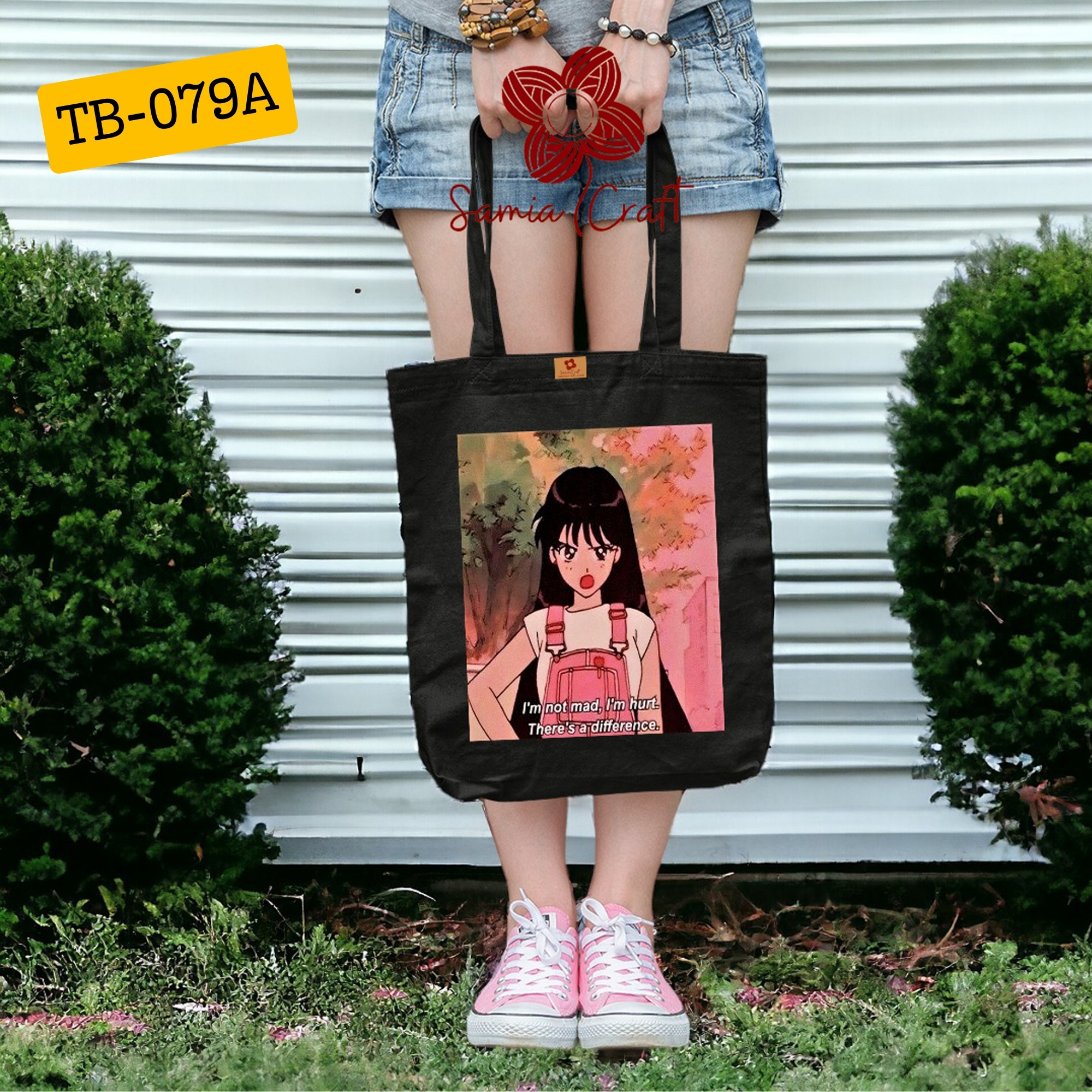 Picture of Samia Craft Anime Design Cotton Canvas Tote Bag with Zipper For Fashionable Ladies of School College University