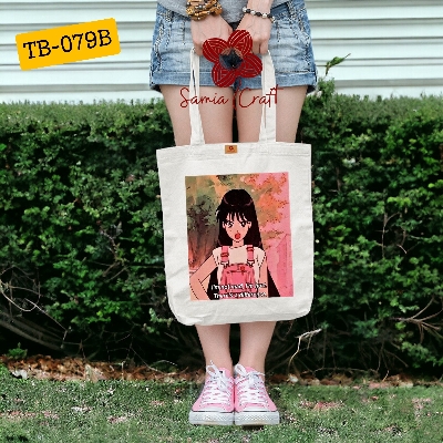 Picture of Samia Craft Anime Design Cotton Canvas Tote Bag with Zipper For Fashionable Ladies of School College University