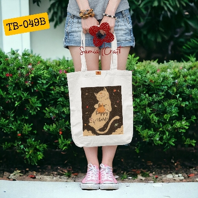 Picture of SamiaCrafts Kitty Designed Cotton Canvas Fabric Hand Tote Bag  With Zipper For Modern Stylish Women's School College University Students & Cat Lover