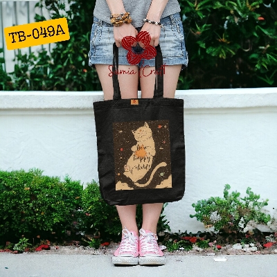 Picture of SamiaCrafts Kitty Designed Cotton Canvas Fabric Hand Tote Bag  With Zipper For Modern Stylish Women's School College University Students & Cat Lover