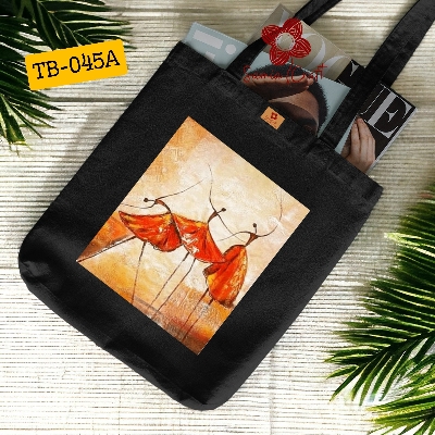 Picture of SamiaCrafts Dancing Art Design Cotton Canvas Fabric Tote Canvas Bag With Zipper - Hand Shoulder Bag -  Modern & Fashionable - for School College University