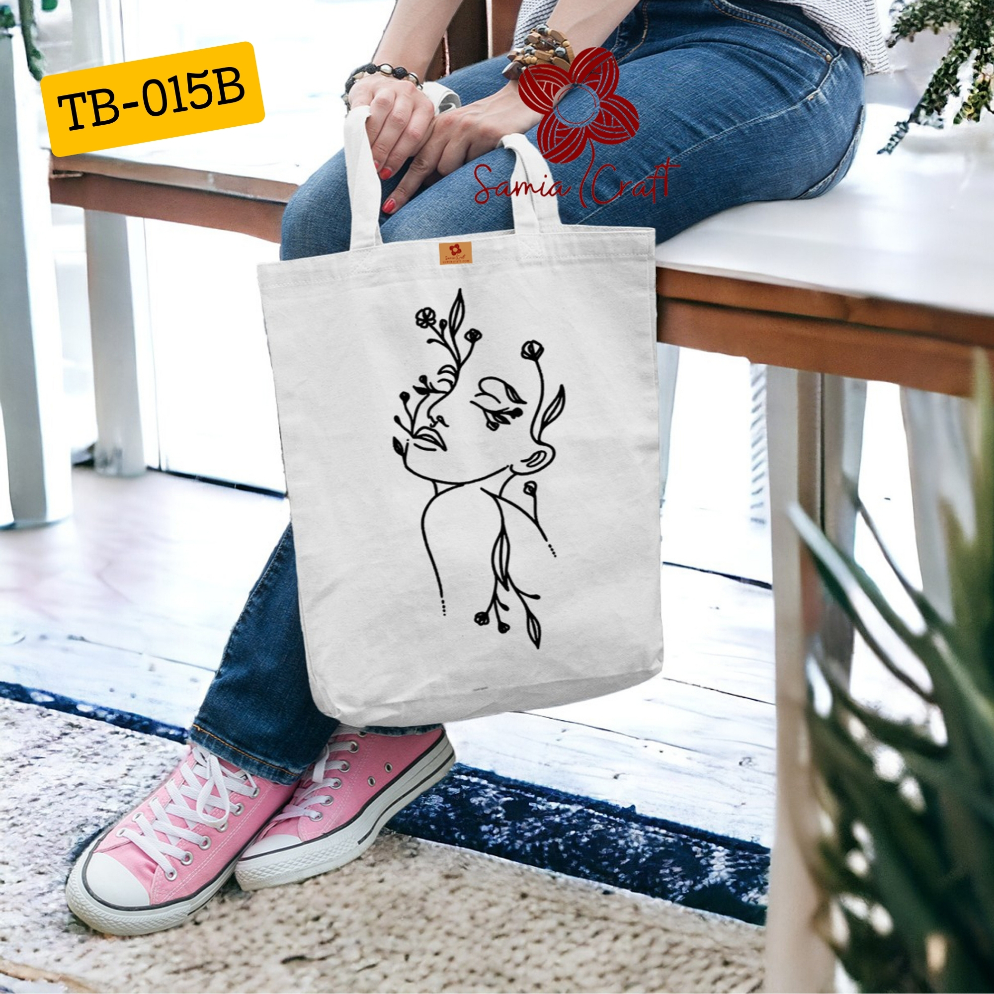 Picture of SamiaCrafts Trendy Women Art Designed Cotton Canvas Fabric Tote Bag With Zipper - Hand Shoulder Bag - School Coll ge University