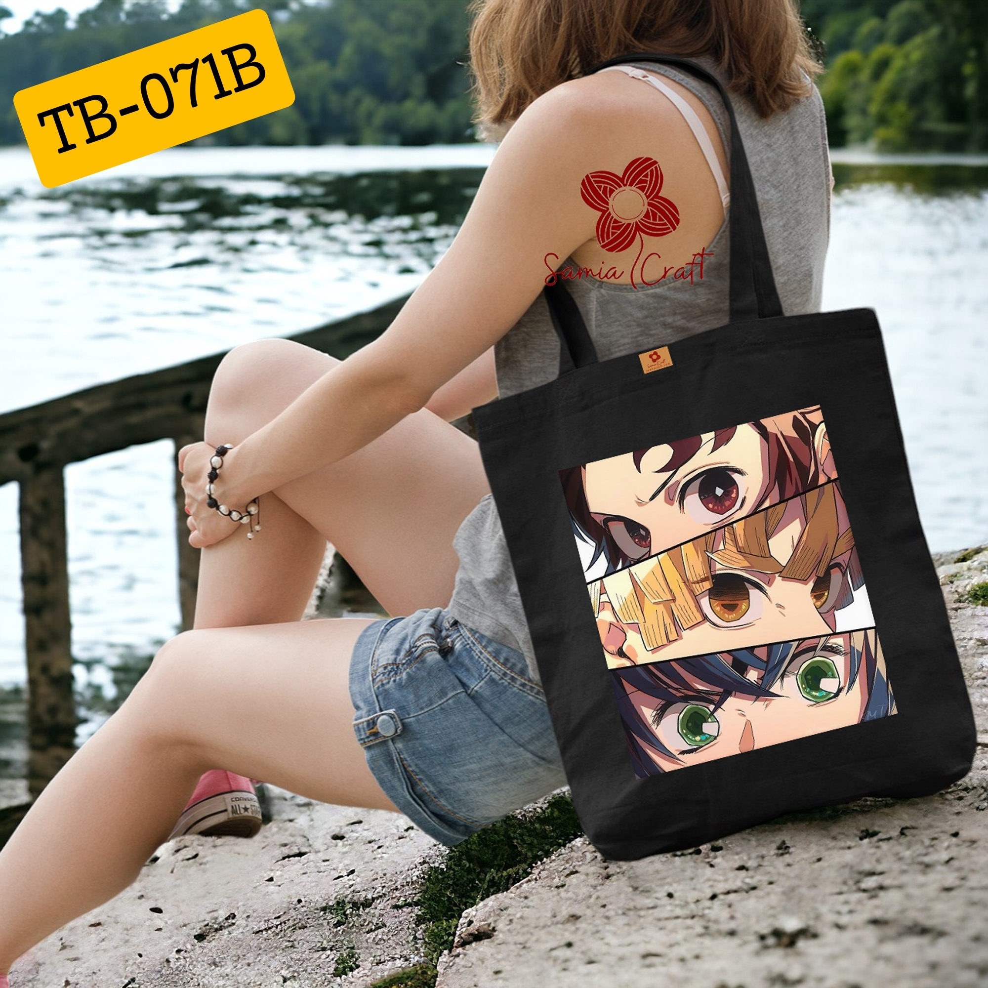 Picture of Samia Craft Classic Canvas Fabric Zipper Tote Bag for Women – Perfect for College, School, Work, & Gym