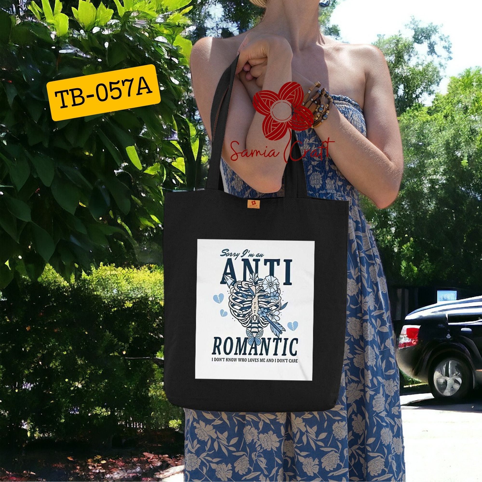 Picture of SamiaCrafts Romantic Skeleton Design Cotton Canvas Tote Bag With Zipper For Women's with Fashion  Modern - also School College University Students