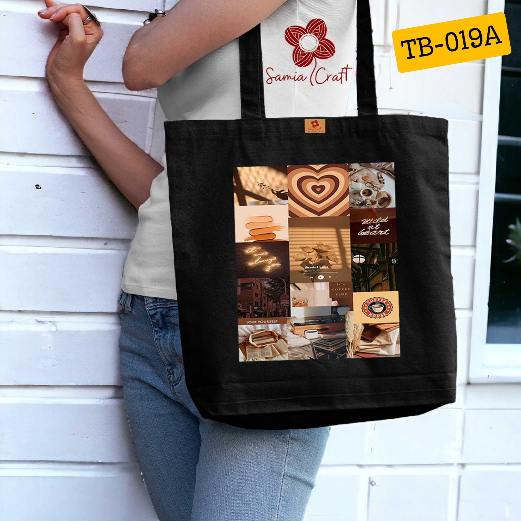 Picture of Samia Craft Spacious Canvas Tote Bag with Zipper for University & College Students – Great for Women & Girls