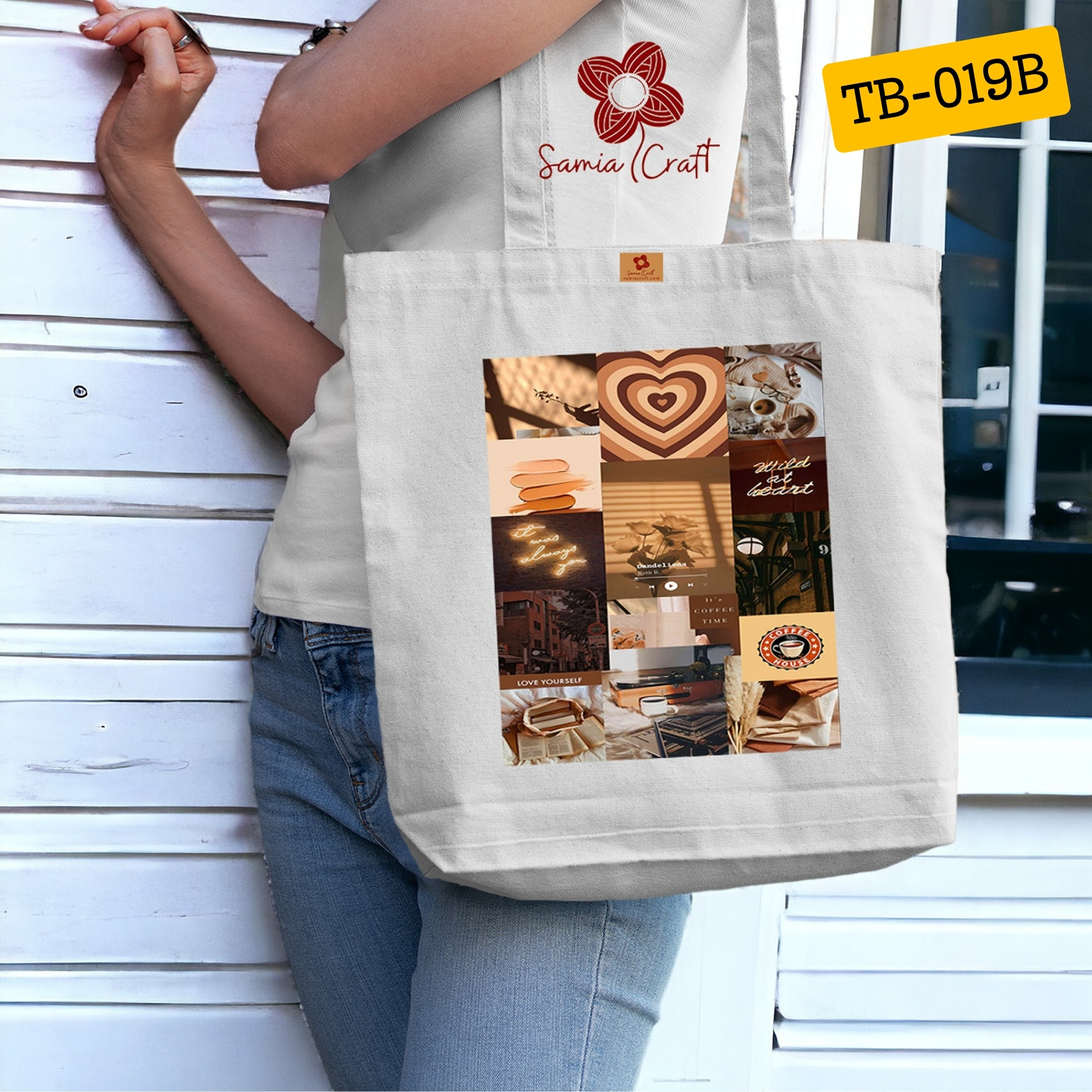 Picture of Samia Craft Spacious Canvas Tote Bag with Zipper for University & College Students – Great for Women & Girls