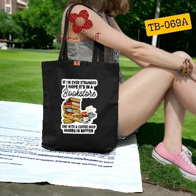 Picture of SamiaCrafts Book Lover Designed Cotton Canvas Tote Bag With Zipper For Women's Style and Modern - for School College University Students Everyday Daily Use