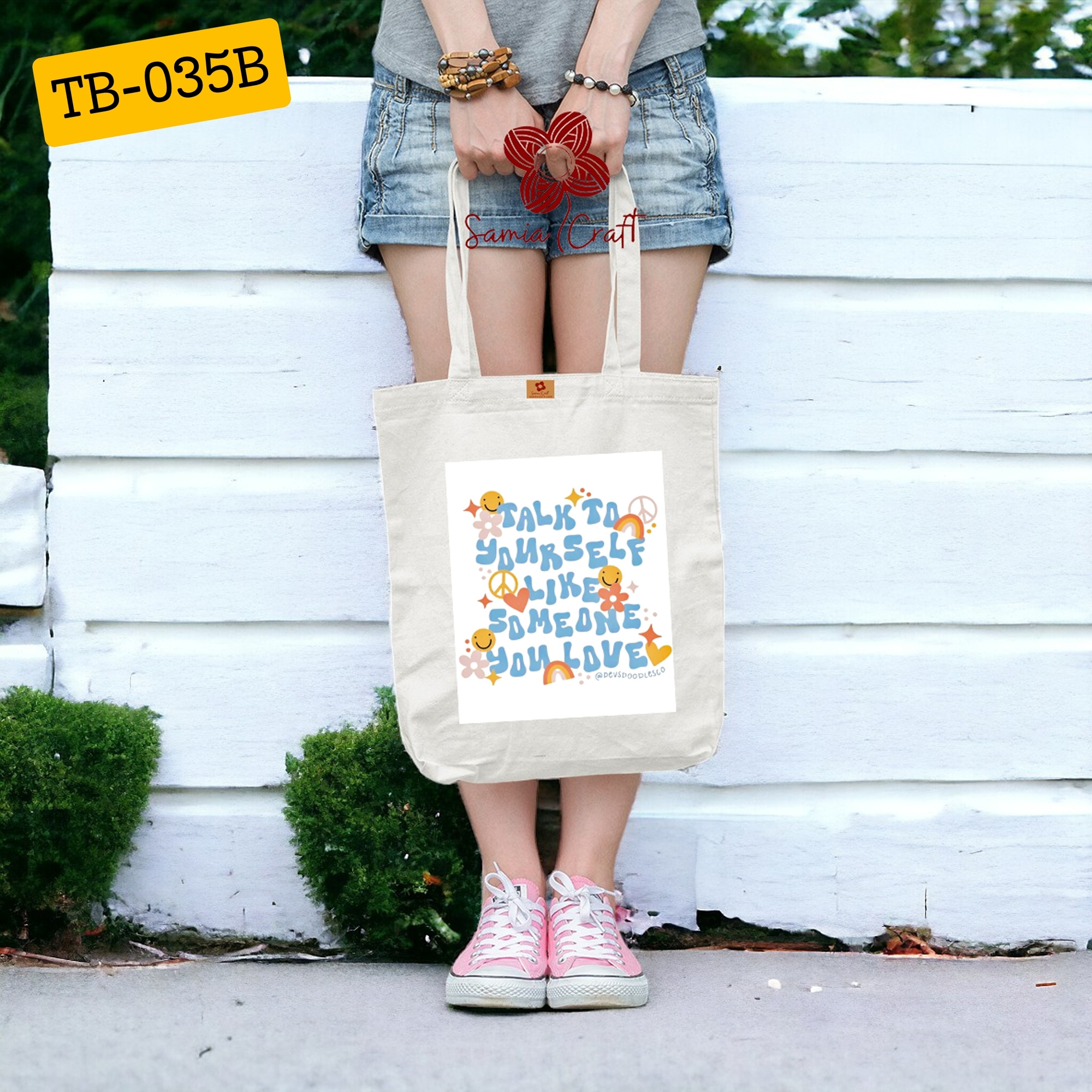 Picture of SamiaCrafts Colorful Text Design Cotton Canvas Fabric Tote Bag With Zipper For Women's - Hand Shoulder Bag With Zipper For School College University Everyday Daily Use All Occasion